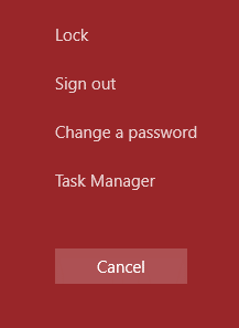 The figure shows the menu opened by the Ctrl+Alt+Del button