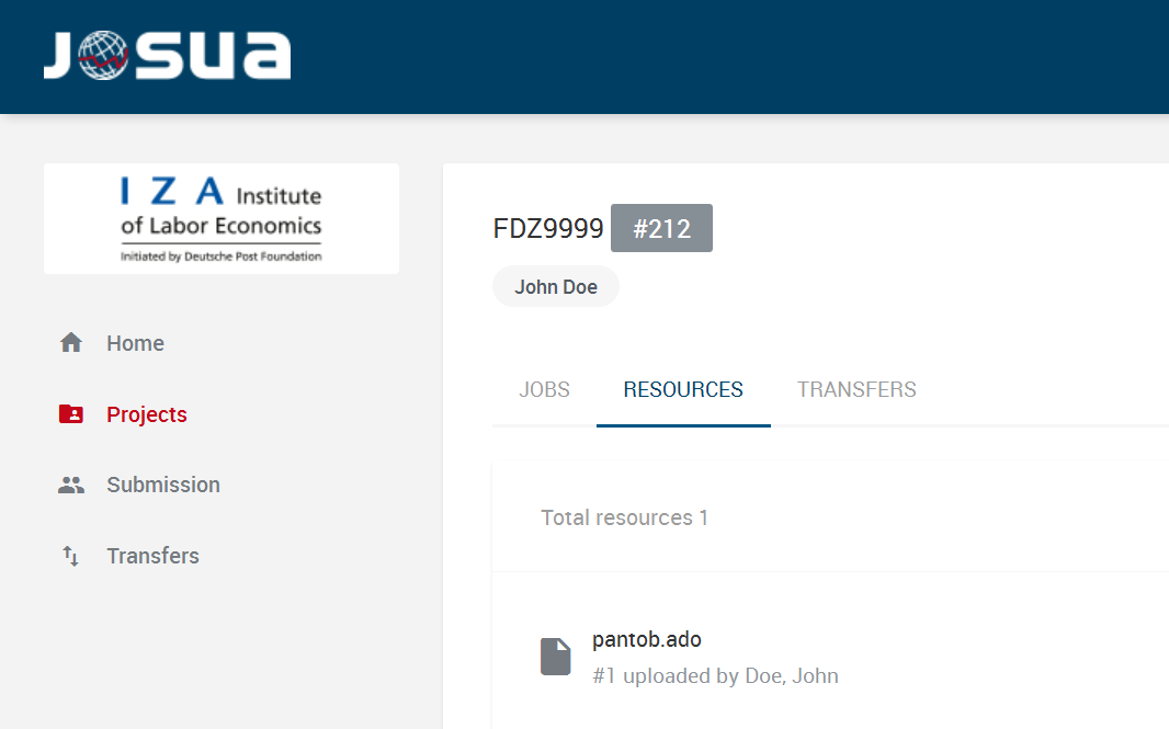 The figure shows the Resources tab. All uploaded ado files are listed here.