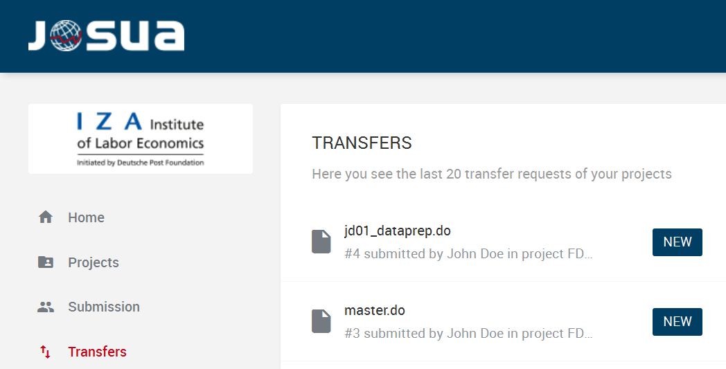 The figure shows the Transfers tab. The transferred do-files are listed here.